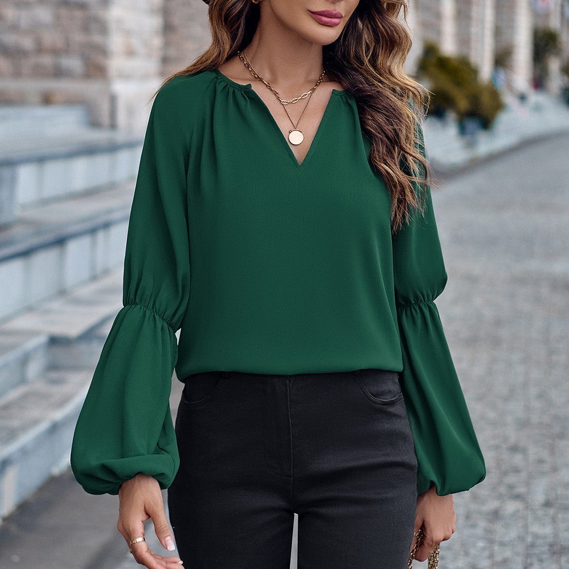 Top - Polyester Blend V Neck & Loose Layering Easy Fit