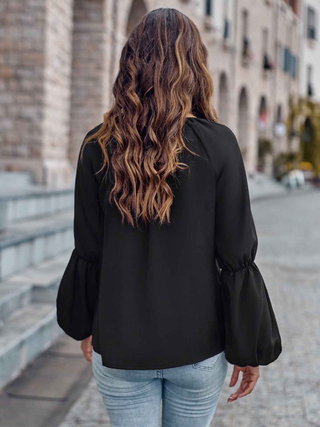 Top - Polyester Blend V Neck & Loose Layering Easy Fit