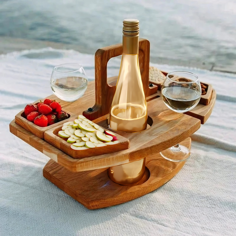 Collapsible Outdoor Wooden Picnic Table With Cup Holders - BritishElegance