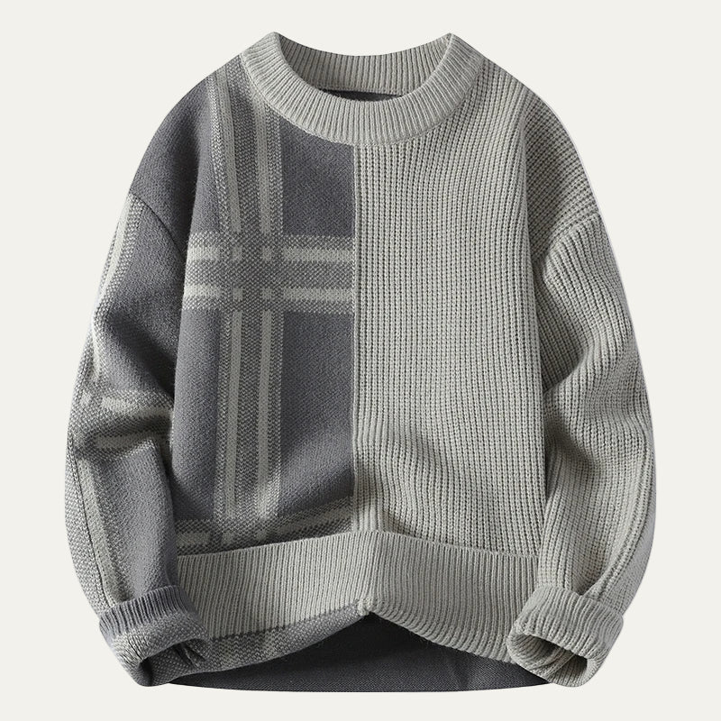 Men’s Split Plaid and Rib Knit Oversized Sweater