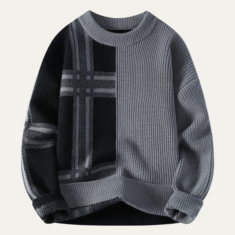 Men’s Split Plaid and Rib Knit Oversized Sweater
