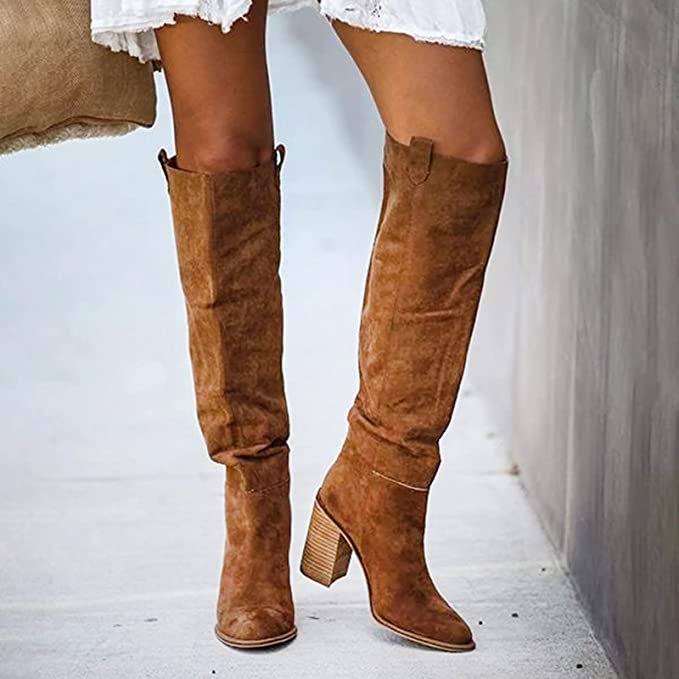 Trendy Gray Women's Boots with Block Heels – Urban Western Style for Versatile Outfits