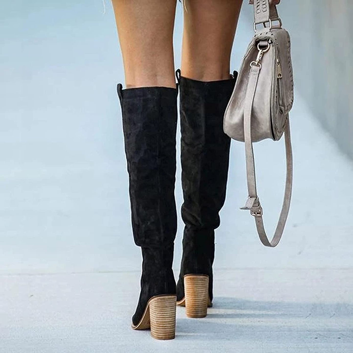 Trendy Women's Gray Block Heel Boots – Urban Western Style for Versatile Outfits