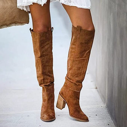 Trendy Women's Gray Block Heel Boots – Urban Western Style for Versatile Outfits