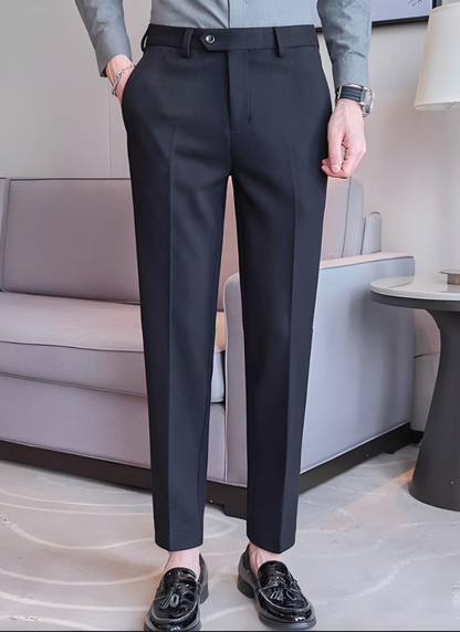 Trousers - Polyester Blend Slim Straight Leg With Button