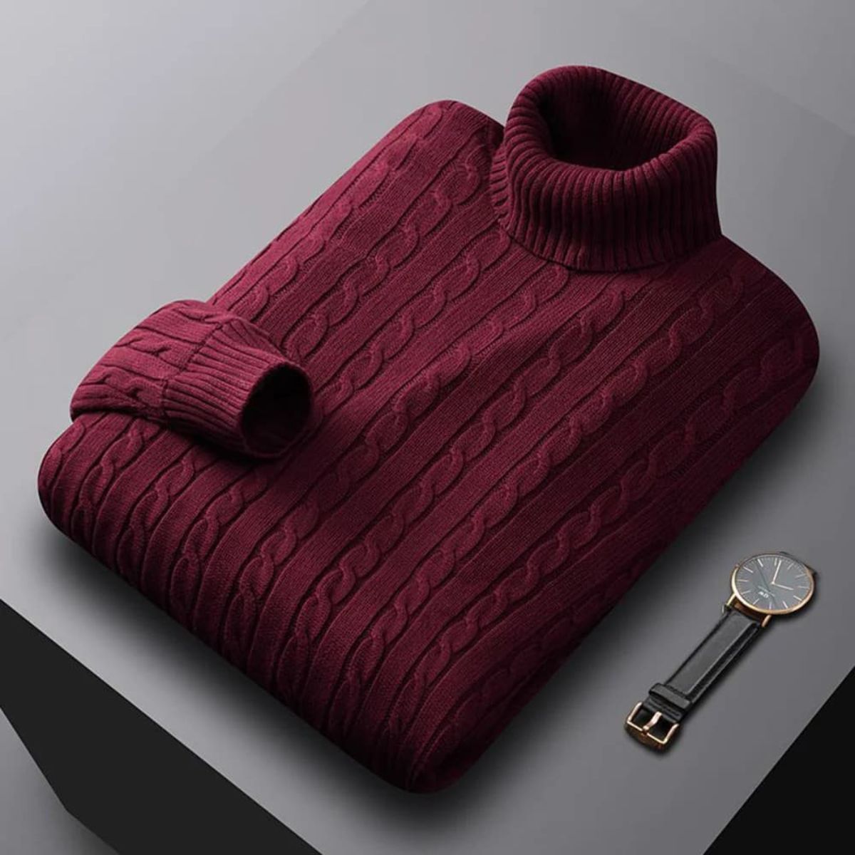 The Gattinara Men's Soft Elastic Knit Turtleneck Jumper