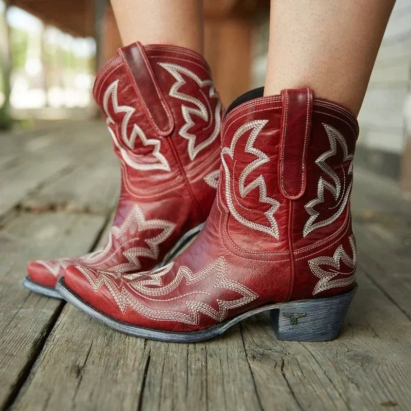 Ladies Embroidered Western Ankle Boots