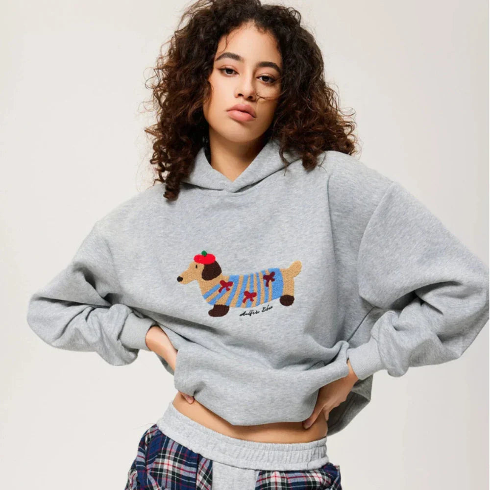Casual Large Hooded Dog Graphic Sweatshirt - BritishElegance