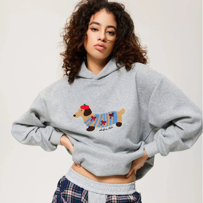 Casual Large Hooded Dog Graphic Sweatshirt - BritishElegance