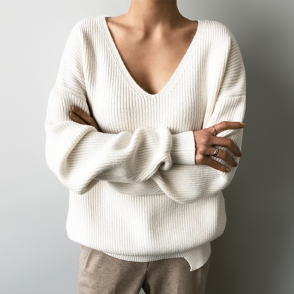 Chunky V-neck knitted sweater