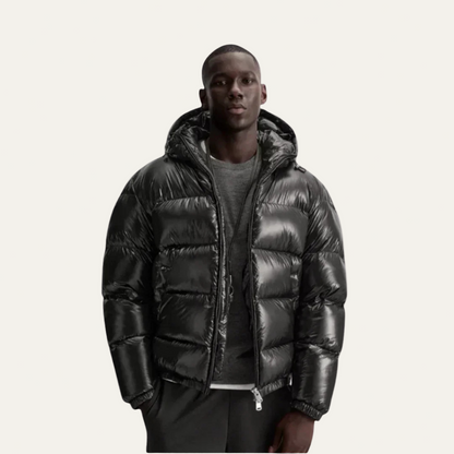 Men’s Glossy High Warmth Hooded Puffer Jacket