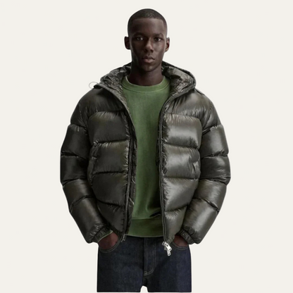 Men’s Glossy High Warmth Hooded Puffer Jacket