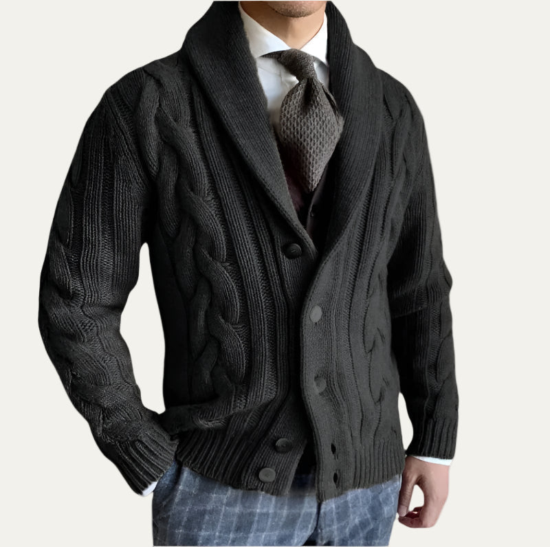 Men’s Cable Knitted Shawl Collar Cardigan