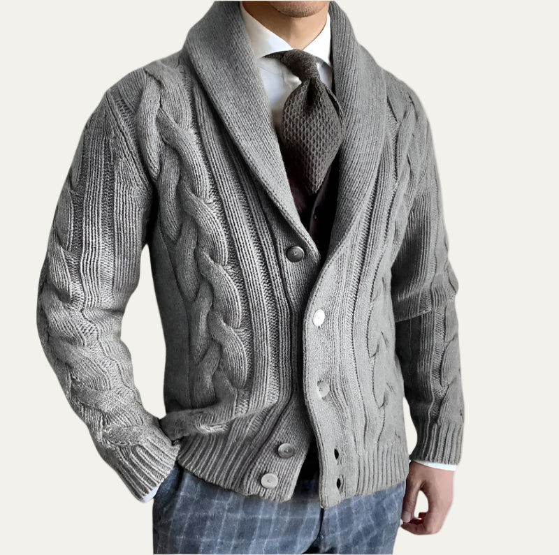 Men’s Cable Knitted Shawl Collar Cardigan