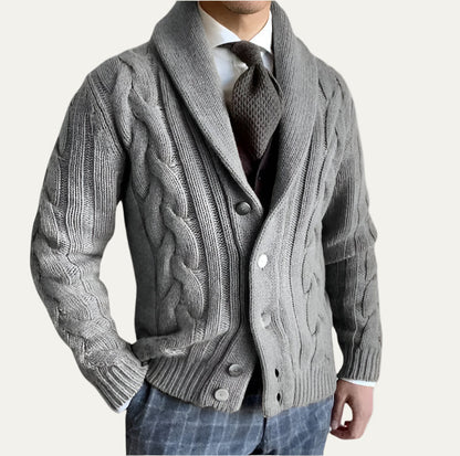 Men’s Cable Knitted Shawl Collar Cardigan