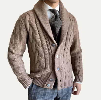Men’s Cable Knitted Shawl Collar Cardigan