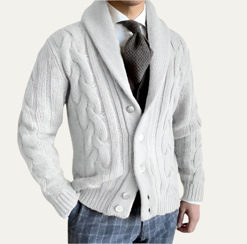 Men’s Cable Knitted Shawl Collar Cardigan