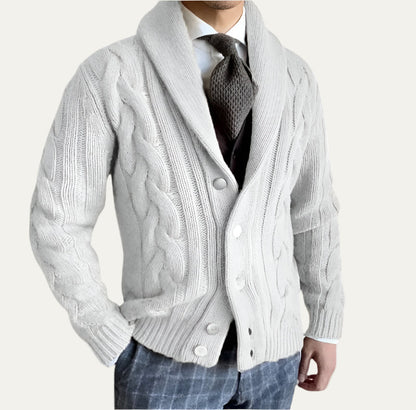 Men’s Cable Knitted Shawl Collar Cardigan