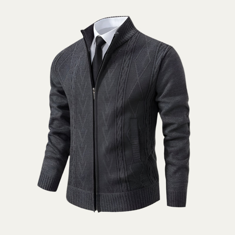 Men’s Full Zip Cable and Diamond Knit Cardigan