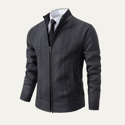 Men’s Full Zip Cable and Diamond Knit Cardigan