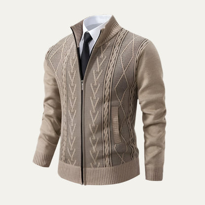 Men’s Full Zip Cable and Diamond Knit Cardigan