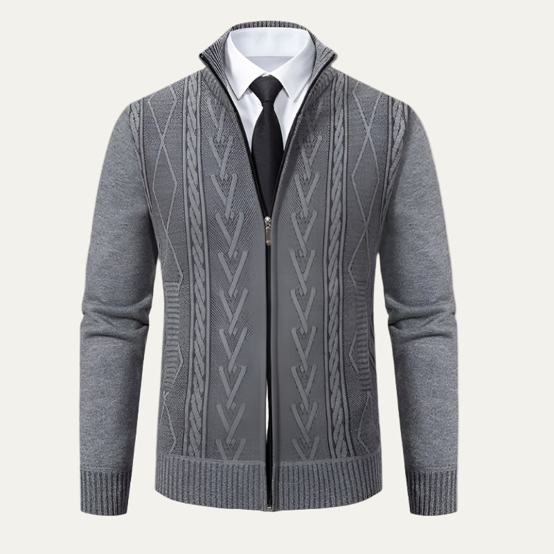 Men’s Full Zip Cable and Diamond Knit Cardigan