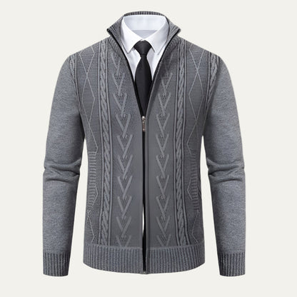 Men’s Full Zip Cable and Diamond Knit Cardigan