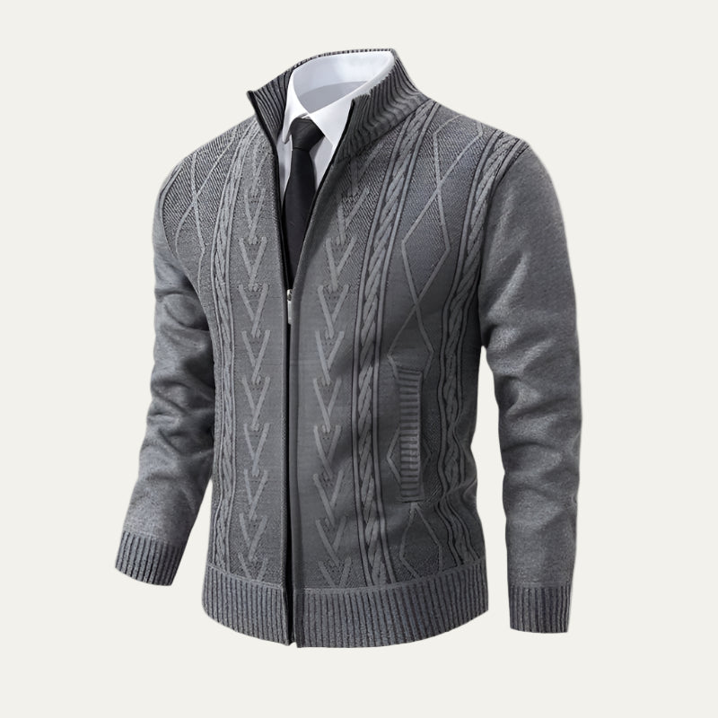 Men’s Full Zip Cable and Diamond Knit Cardigan