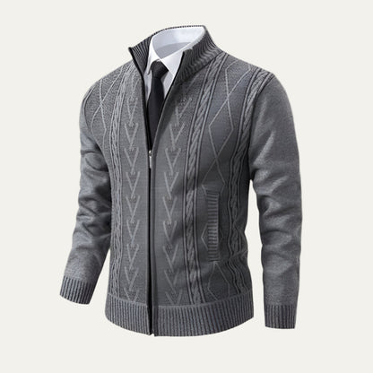 Men’s Full Zip Cable and Diamond Knit Cardigan