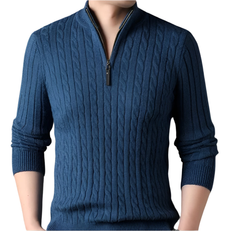 The Wells Cable-knit Quarter Zip Jumper