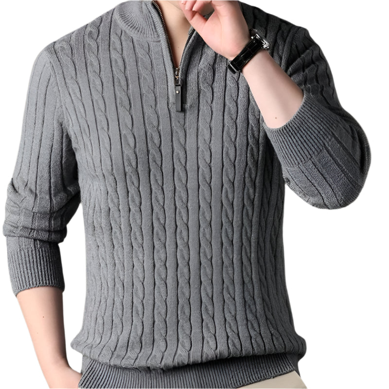 The Wells Cable-knit Quarter Zip Jumper