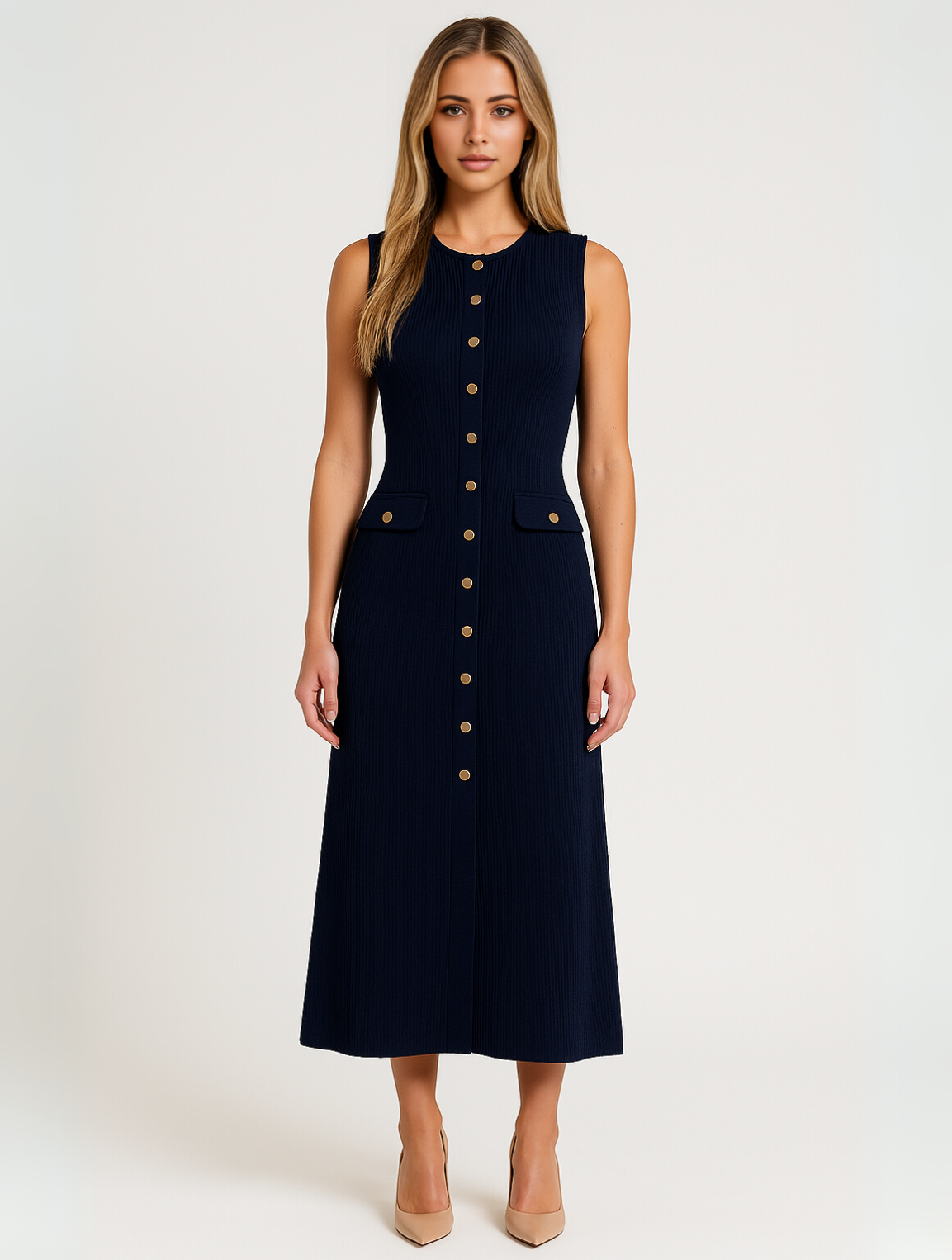 Classic Knee Length Button Dress - BritishElegance