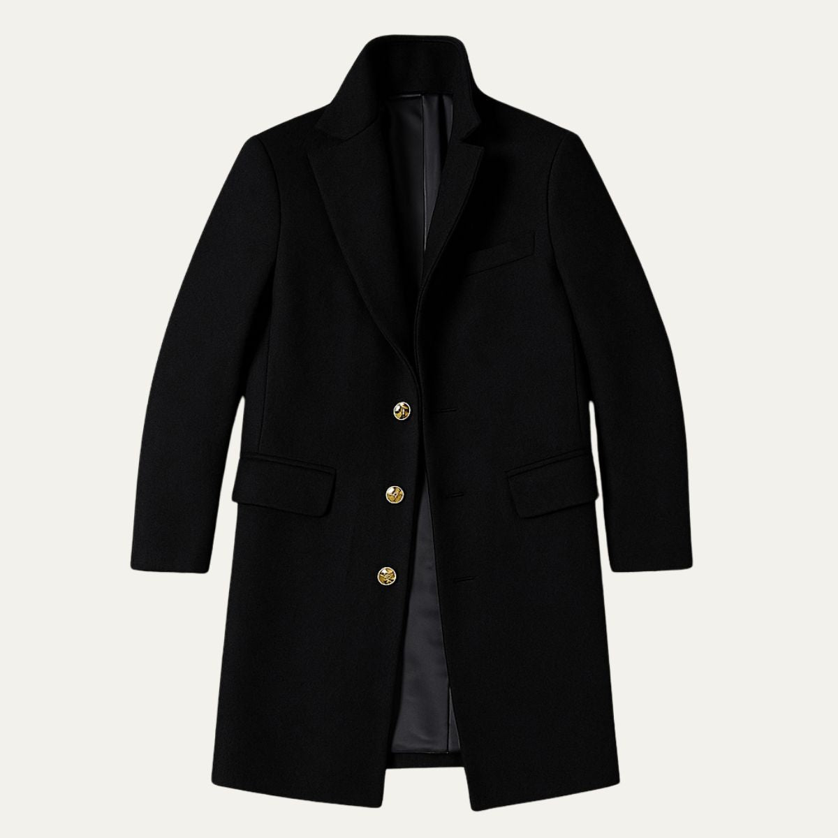 Men’s Long Wool Like Trench Coat with Notch Lapel