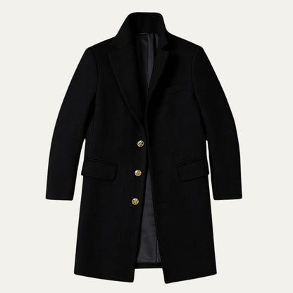Men’s Long Wool Like Trench Coat with Notch Lapel