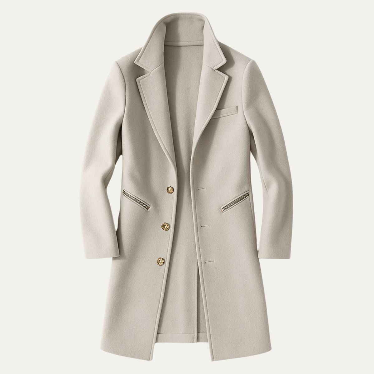 Men’s Long Wool Like Trench Coat with Notch Lapel