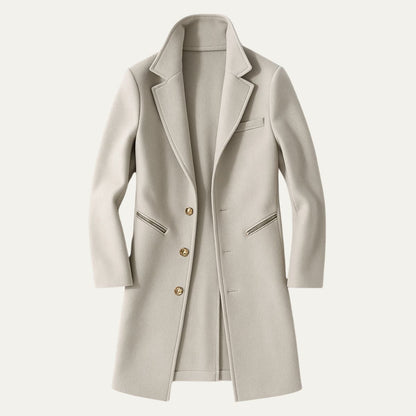 Men’s Long Wool Like Trench Coat with Notch Lapel