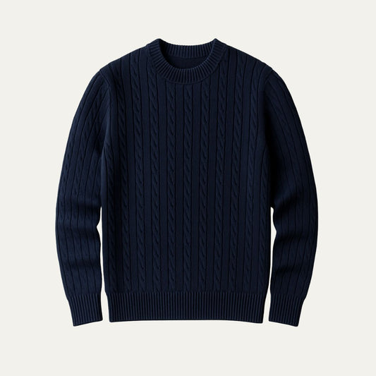 Men’s Classic Cable Knit Wool Crewneck Sweater