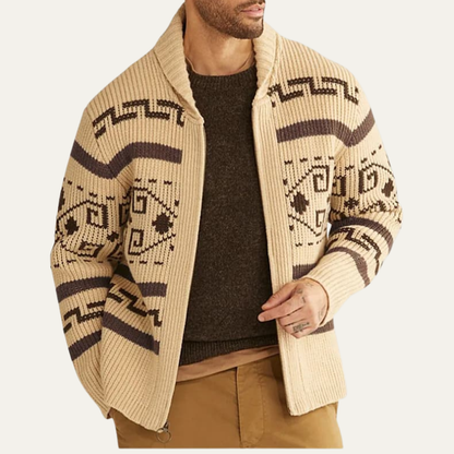 Men’s Southwestern Pattern Shawl Collar Zip Cardigan
