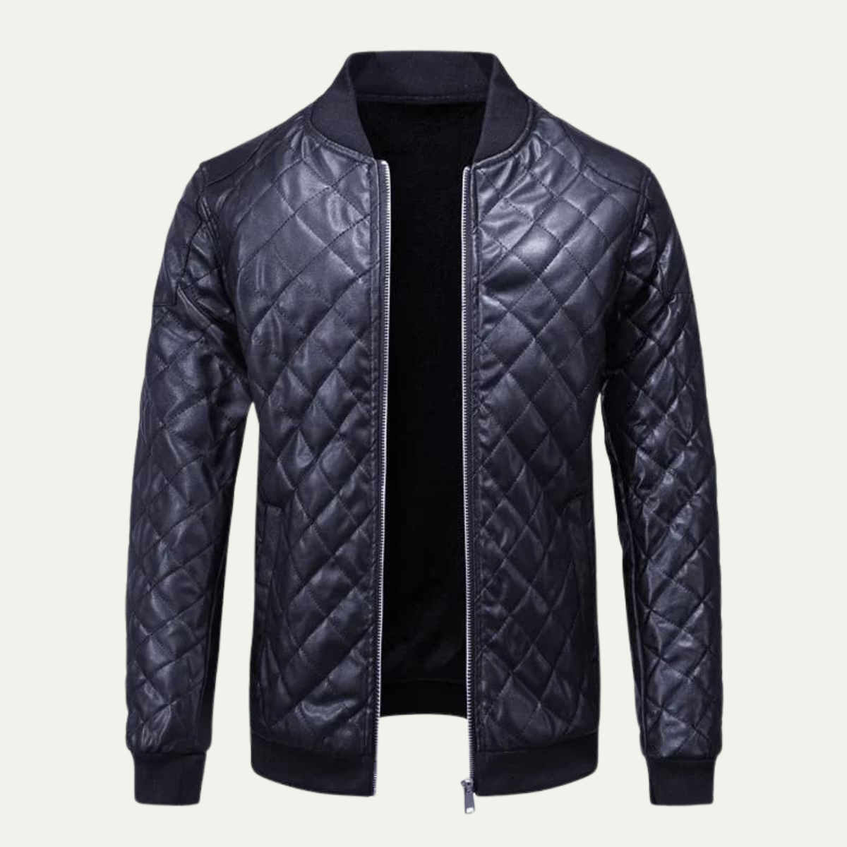 Men’s Winter Quilted Faux Leather Bomber Jacket