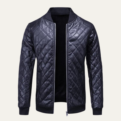 Men’s Winter Quilted Faux Leather Bomber Jacket