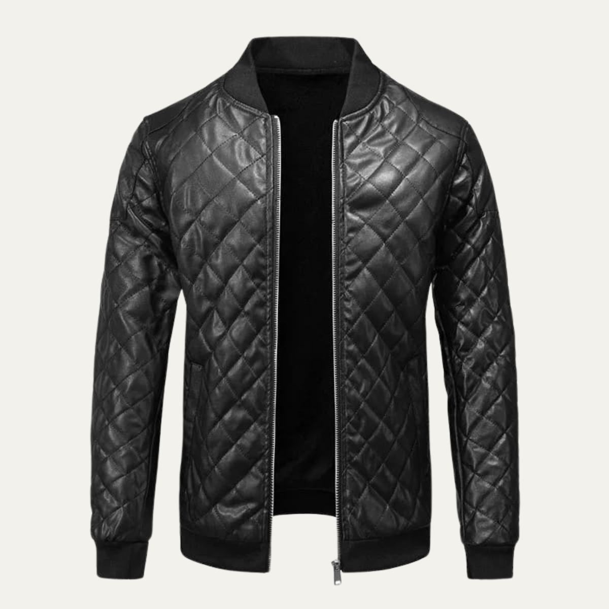 Men’s Winter Quilted Faux Leather Bomber Jacket