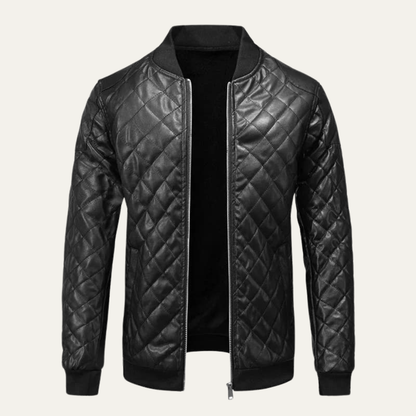 Men’s Winter Quilted Faux Leather Bomber Jacket