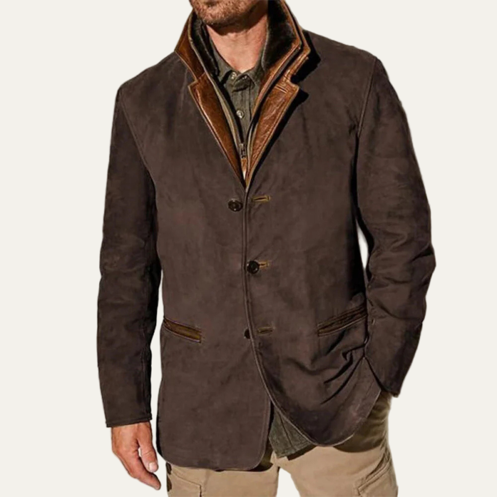 Men’s Suede Tailored Blazer with Contrast Collar
