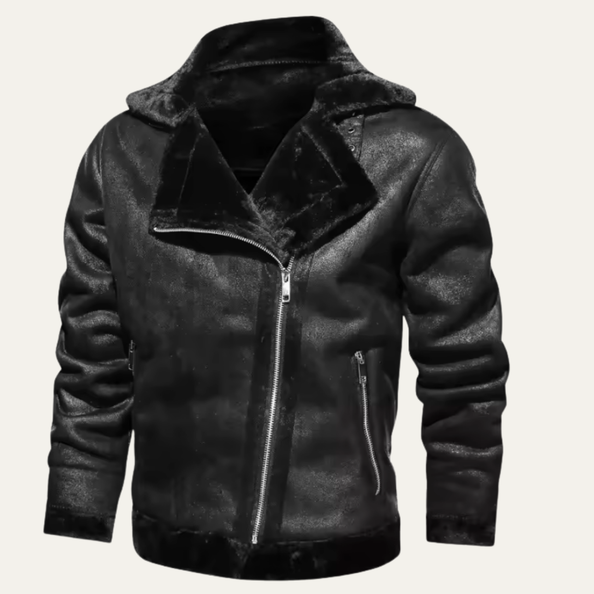Men’s Faux Suede Shearling Biker Jacket