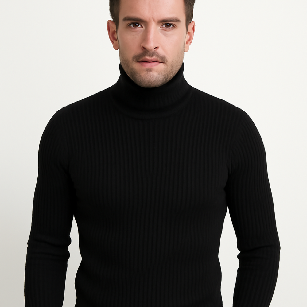 Men’s Slim Fit Turtleneck with Rib and Cable Knit Texture