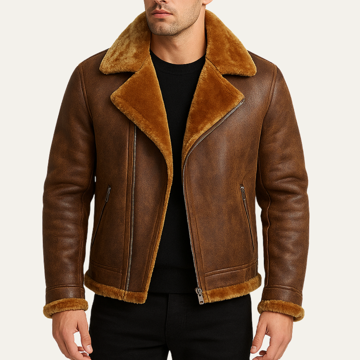 Men’s Faux Suede Shearling Biker Jacket