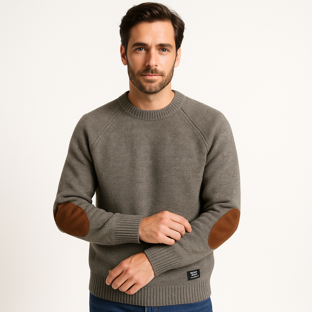 Men’s Crew Neck Sweater with Elbow Patches