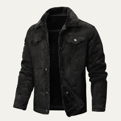Men’s Faux Suede Shearling Lined Trucker Jacket