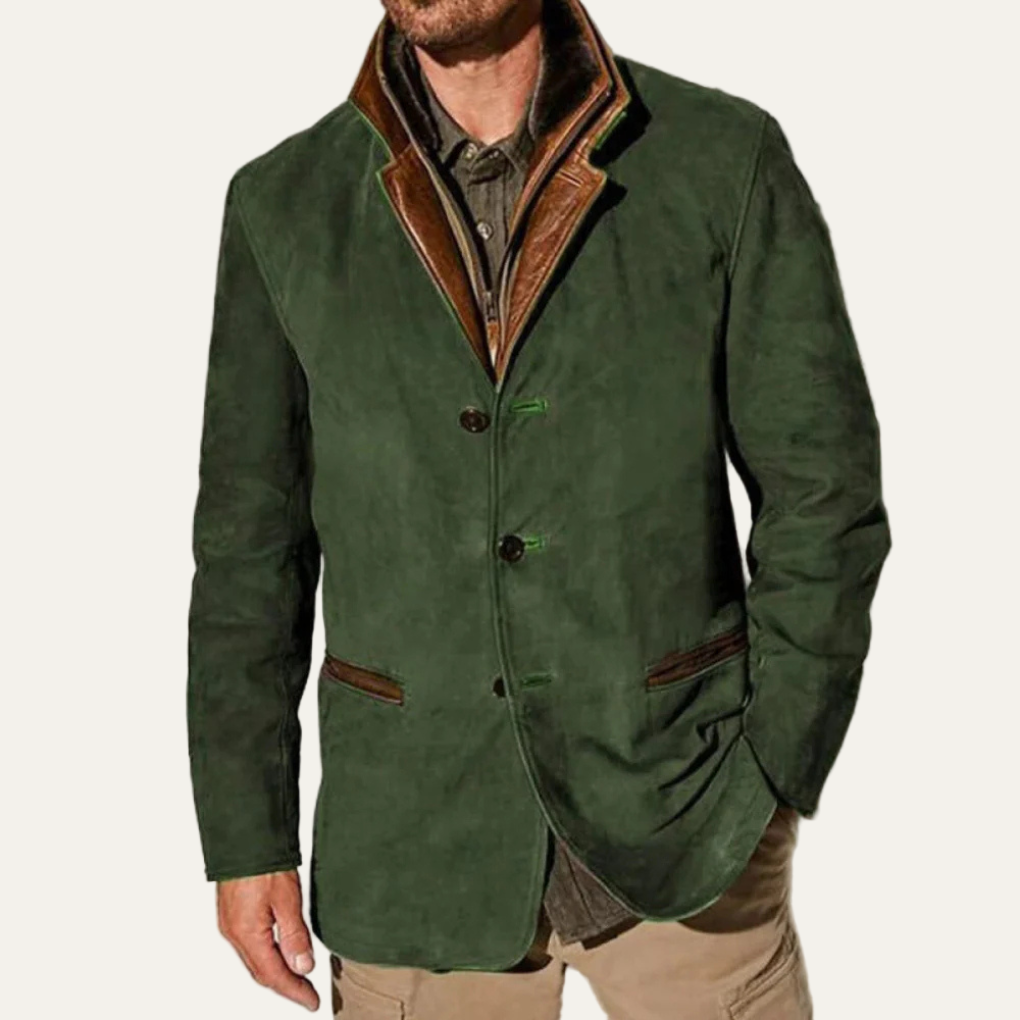 Men’s Suede Tailored Blazer with Contrast Collar