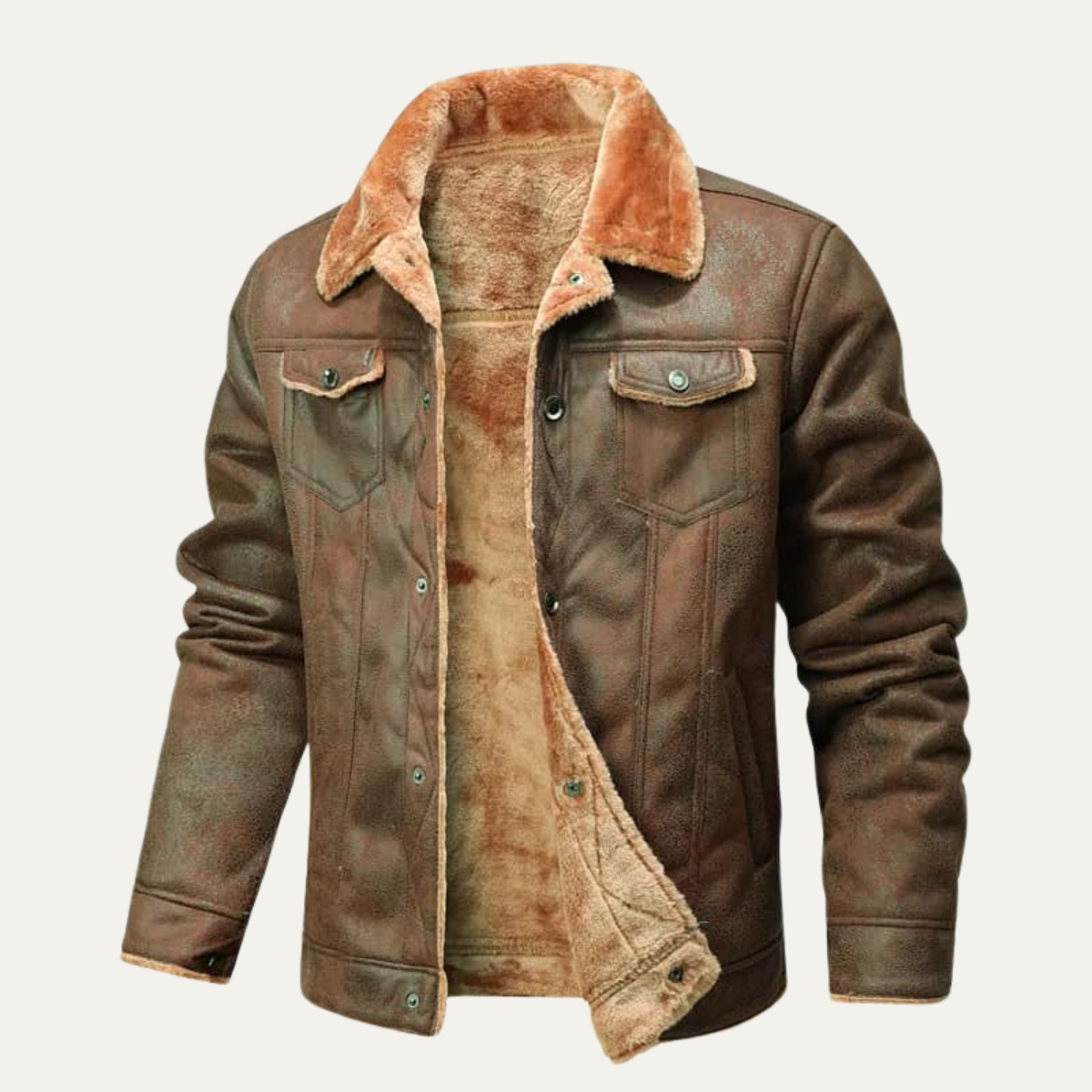 Men’s Faux Suede Shearling Lined Trucker Jacket